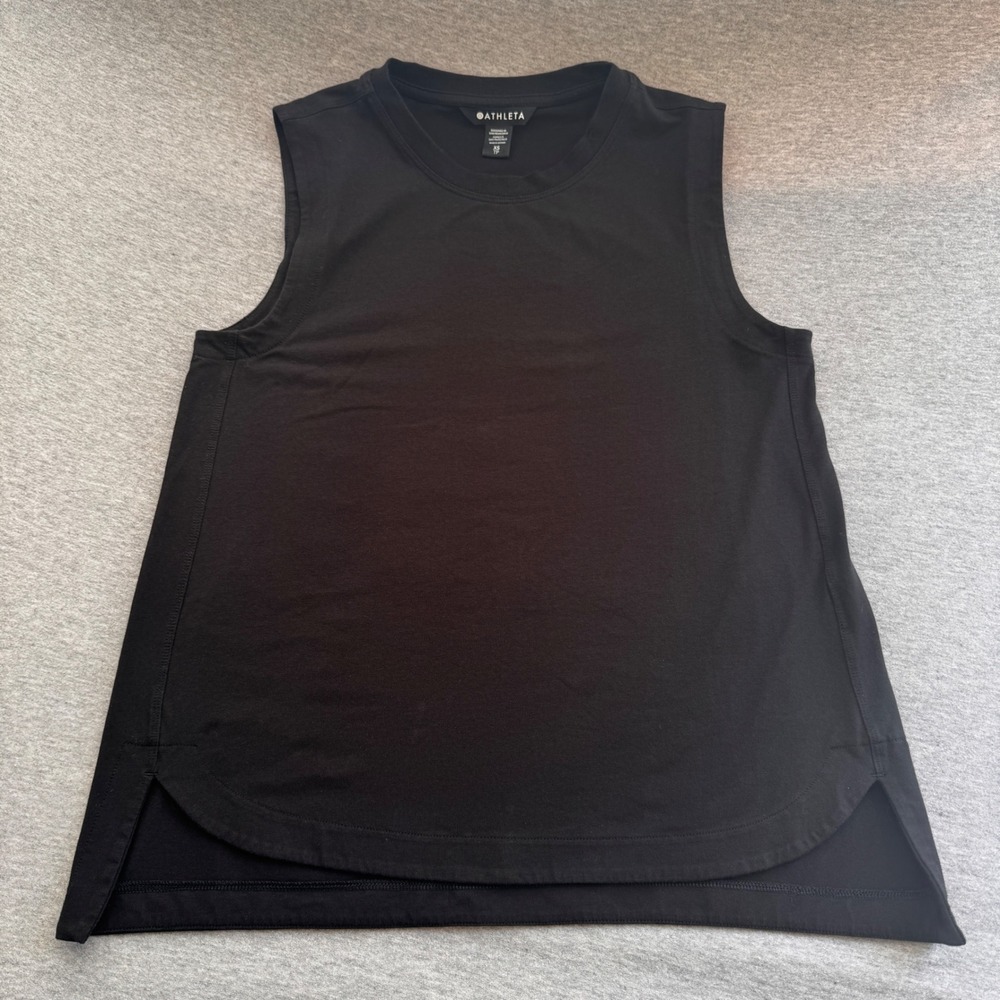 Athleta Renew Muscle Tank Black Crew Neck Sleeveless Top 532223 XS